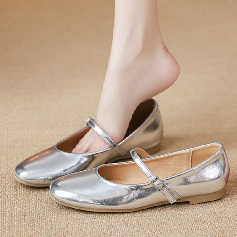 Women'S Shoes - Sapatilhas de balé prateadas femininas, elegantes,