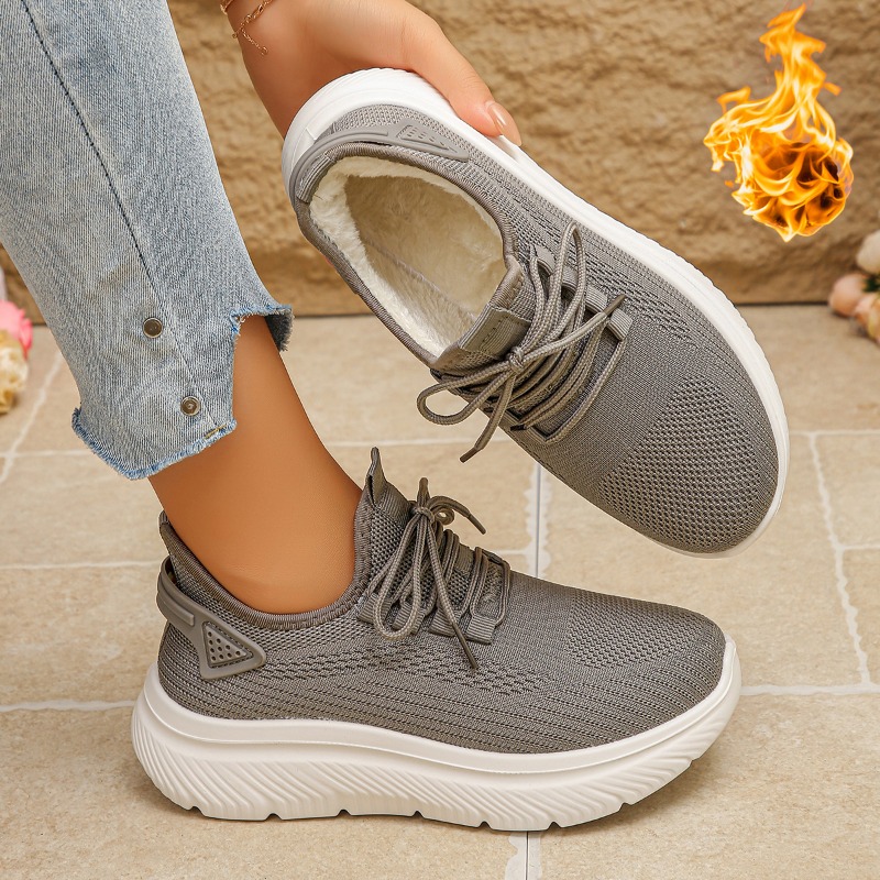 Tênis de Caminhada Feminino pa - Knit Fabric Lace Up Sneakers avaliação e preço